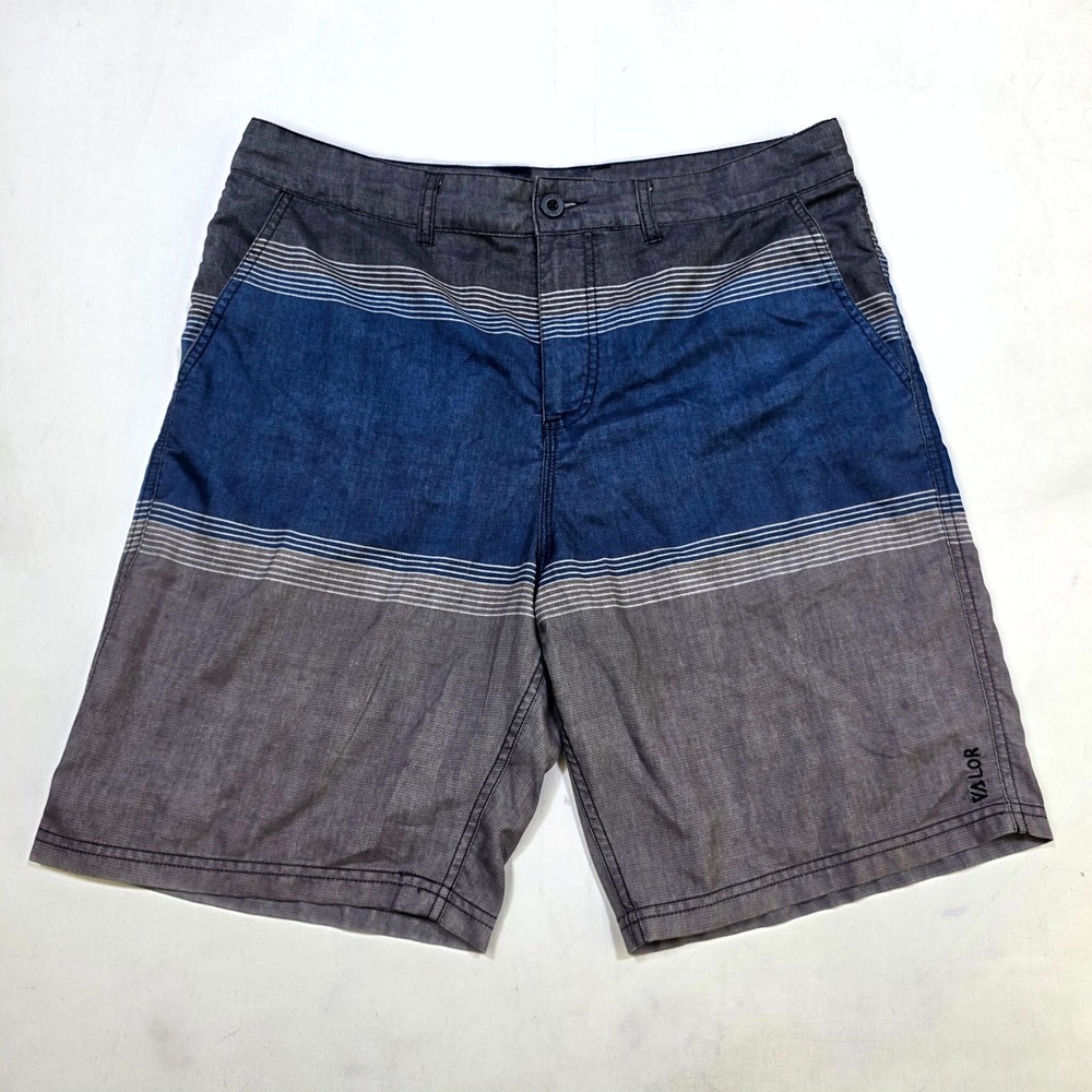 Valor Collective Hybrid Shorts Mens 36 Blue Gray Striped VR142012 Walk Shorts
